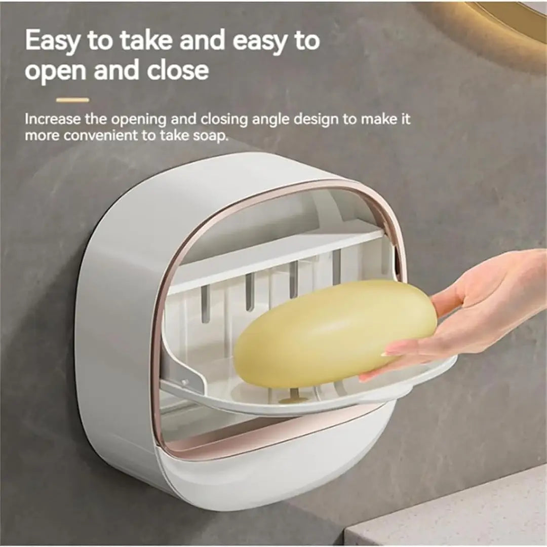 Wall mounted Soap Box With Drain Tray-Water Proof Soap holder with Lid