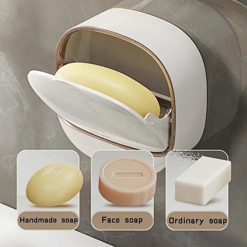 Wall mounted Soap Box With Drain Tray-Water Proof Soap holder with Lid