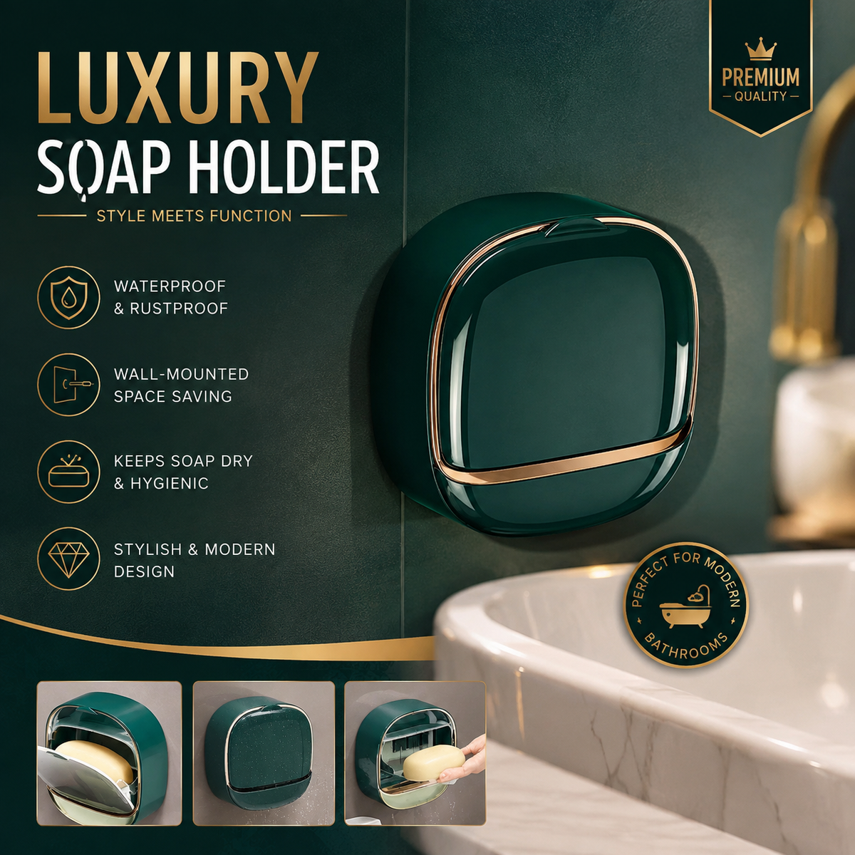 Wall mounted Soap Box With Drain Tray-Water Proof Soap holder with Lid